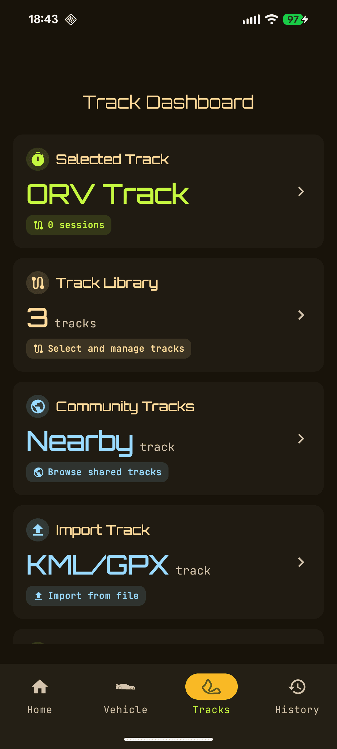 TracQi TrackStar track hub screen